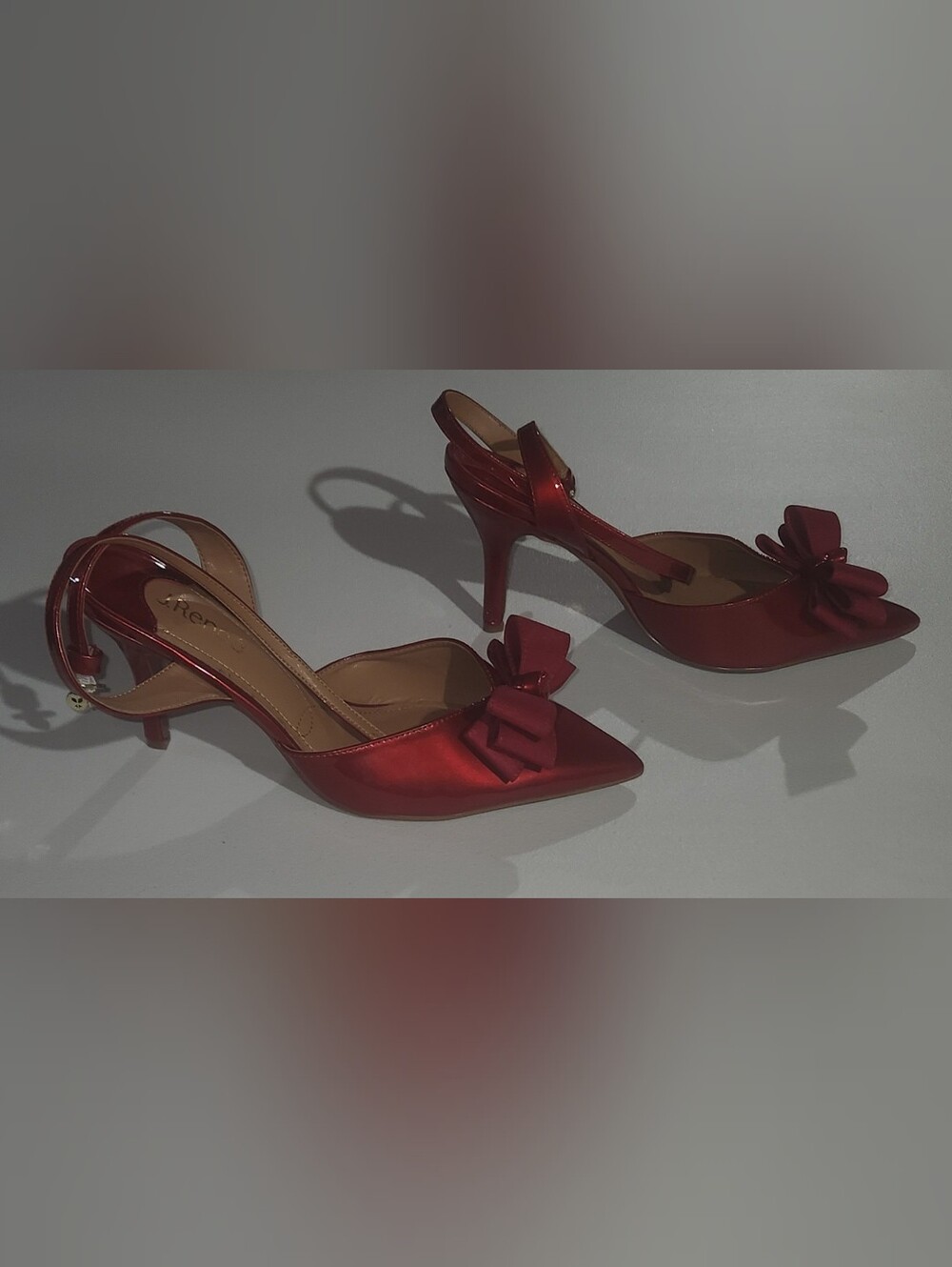 J. Renee Red Heels With Bows And Ankle Strap, Size 11